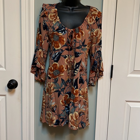 Flamenco Dress Sz M brown multi - Picture 4 of 8